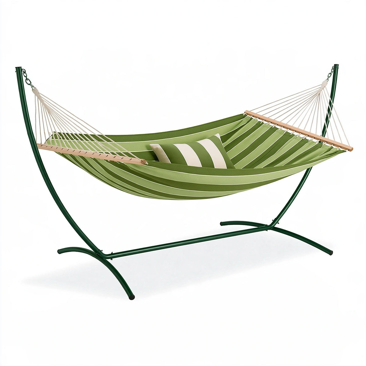 Amaca da giardino 300 x 110 x 110 cm in tessuto verde con supporto in acciaio - relax sospeso