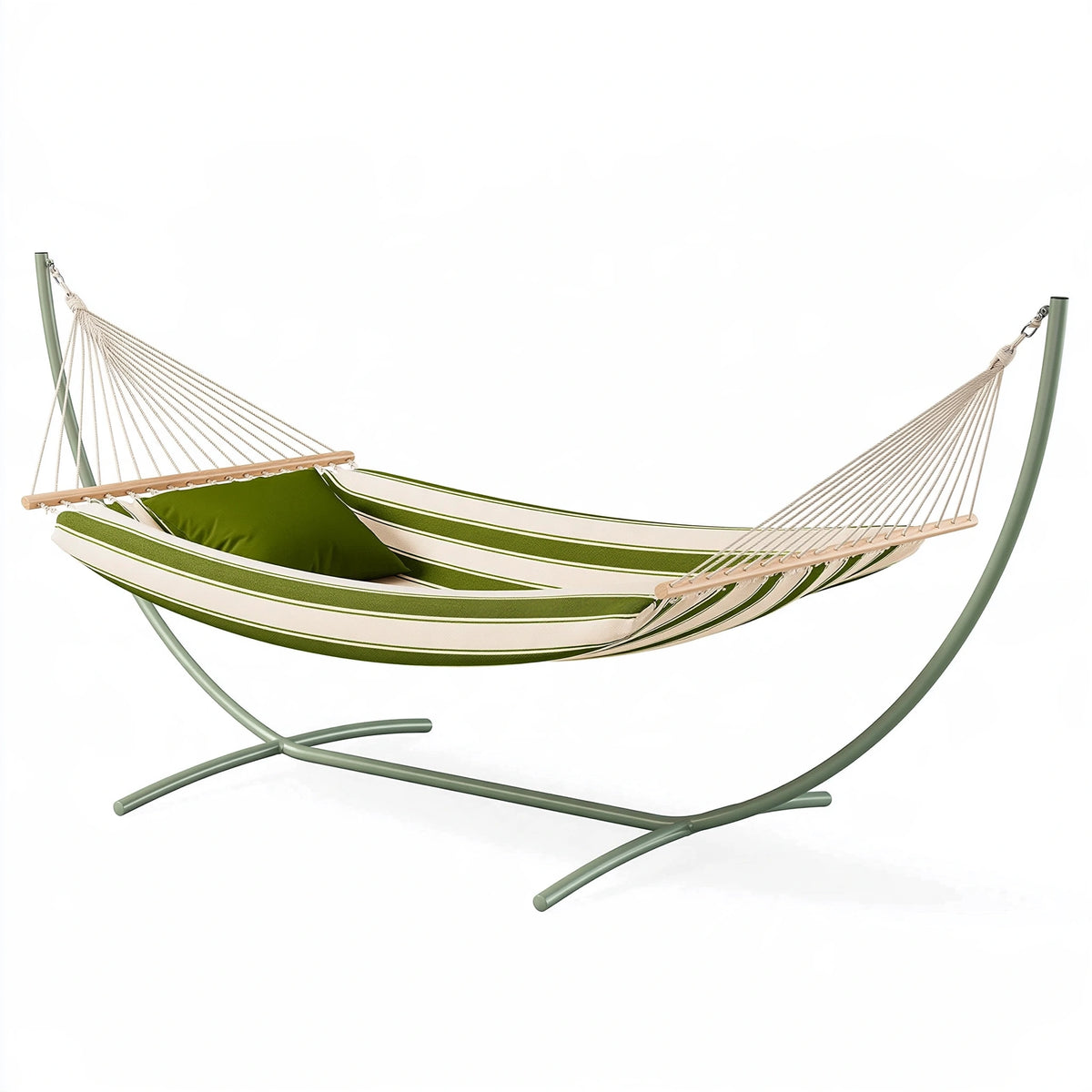 Amaca con supporto 300 x 110 x 120 cm in tessuto verde e beige per esterno