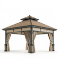 Gazebo da giardino 300 x 300 x 300 cm - struttura in metallo marrone e nero con tende stile classico