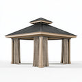 Gazebo da giardino 300x300x320 cm in metallo beige e nero con tende laterali