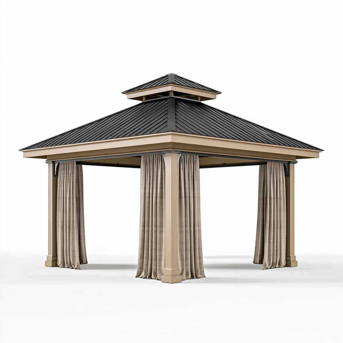 Gazebo da giardino 300x300x320 cm in metallo beige e nero con tende laterali