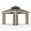 Gazebo da giardino 400 x 400 x 320 cm in metallo grigio e beige con tende stile classico