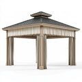 Gazebo da giardino 300 x 300 x 300 cm in metallo beige con tende stile classico