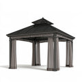 Gazebo da giardino 300 x 300 x 300 cm in metallo nero con tende grigie stile classico