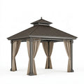 Gazebo da giardino 300 x 300 x 300 cm in metallo marrone con tende stile classico