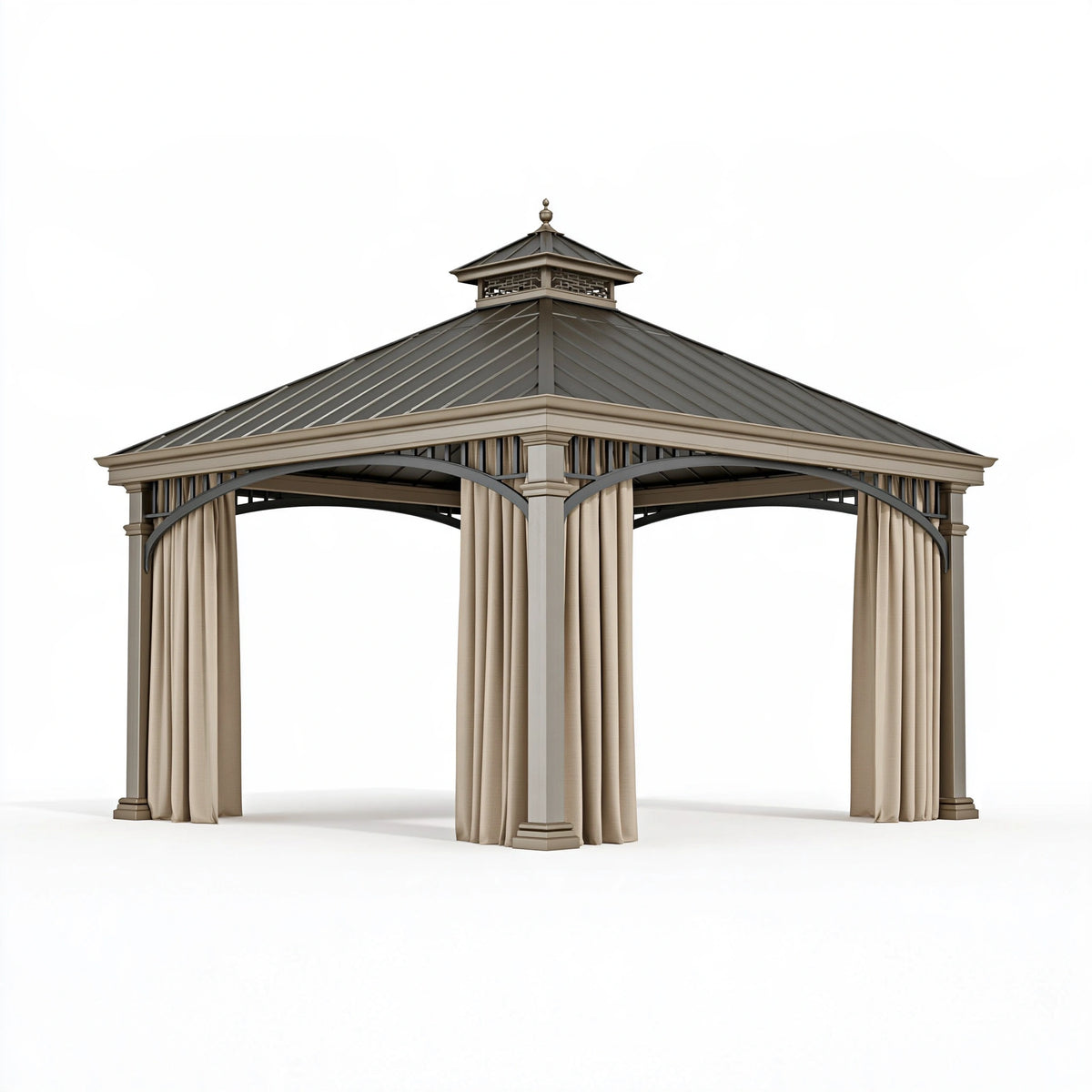 Gazebo da giardino 300 x 300 cm in metallo grigio con tende - copertura a padiglione