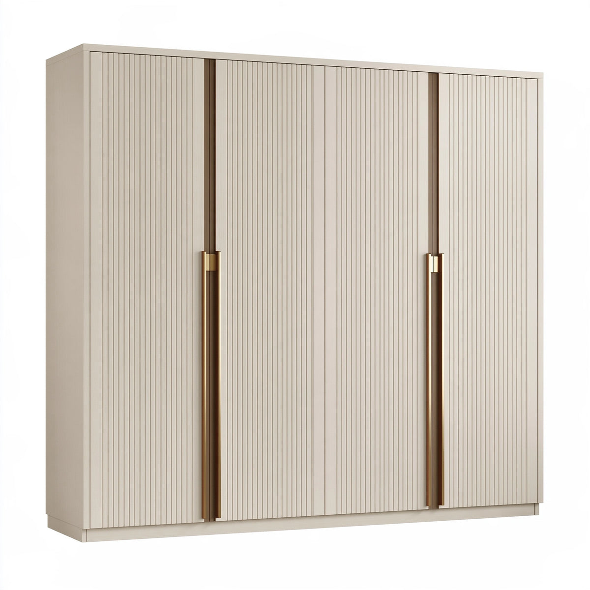 Armadio guardaroba 240x60x220 cm in legno ingegnerizzato crema con 4 ante scanalate stile moderno