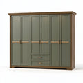 Armadio guardaroba 300 x 60 x 220 cm in legno verde oliva e noce - 6 ante 2 cassetti stile classico