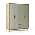 Armadio 160 x 55 x 200 cm in legno verde salvia e rovere naturale - 4 ante 2 cassetti stile nordico