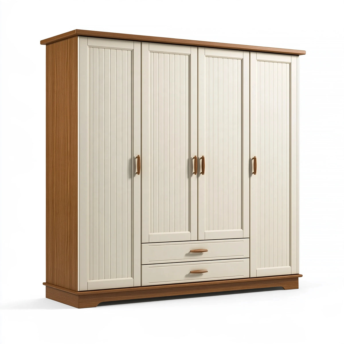 Armadio guardaroba 220 x 60 x 210 cm in legno beige/marrone con 4 ante e 2 cassetti stile classico