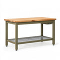 Banco da lavoro 120x60x90 cm in legno e metallo verde oliva con ripiano a rete