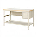 Banco da lavoro 120x60x90 cm in metallo e legno beige con piano perforato e ripiano inferiore