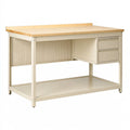 Banco da lavoro 120x60x90 cm in acciaio beige e legno con cassetti stile industriale