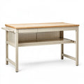 Banco da lavoro 120 x 60 x 90 cm in acciaio e legno beige naturale con cassetto e ripiano