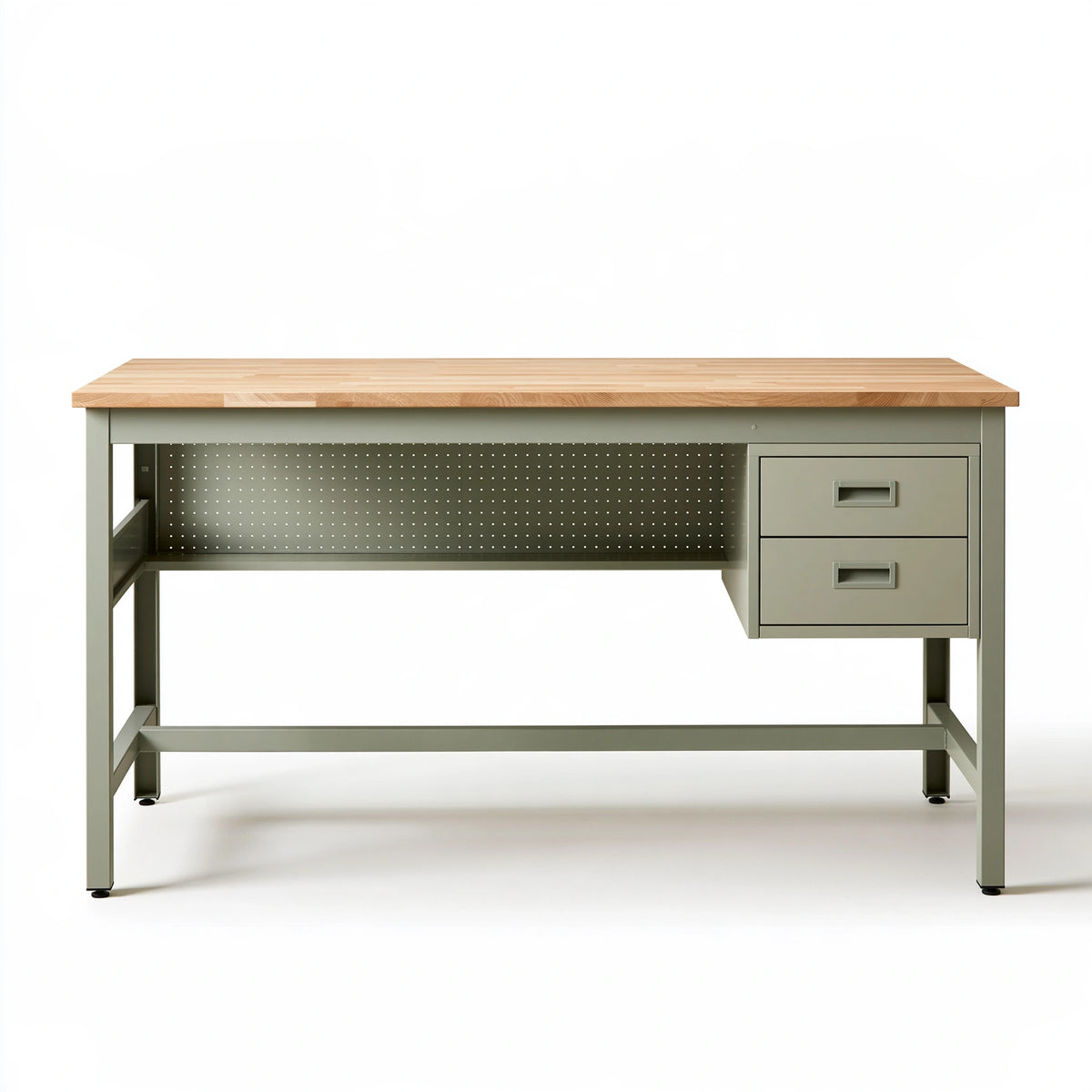 Banco da lavoro 160 x 70 x 90 cm in metallo verde e legno con cassetti stile industriale