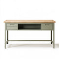 Banco da lavoro 180x70x90 cm in acciaio verde e legno con cassetti e ripiano