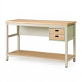 Banco da lavoro 150 x 75 x 90 cm in legno e metallo beige naturale con cassetti e ripiano