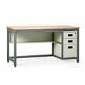 Banco da lavoro 120 x 60 x 90 cm in metallo e legno verde con tre cassetti stile industriale