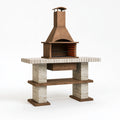 Barbecue da giardino 140x70x230 cm in metallo e pietra marrone/beige con camino stile rustico