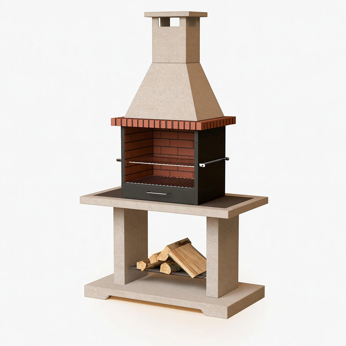 Barbecue da giardino 120 x 70 x 230 cm in cemento e metallo beige rosso mattone e nero - per cottura a legna in stile rustico