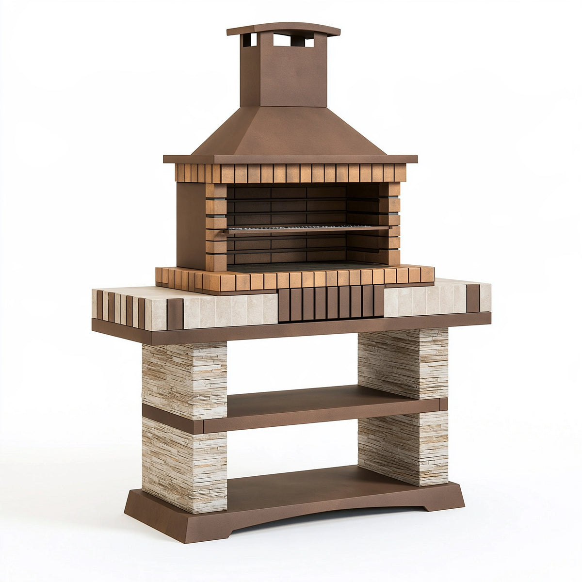 Barbecue da giardino 160 x 70 x 250 cm in metallo mattoni e pietra marrone beige - griglia per cottura all'aperto