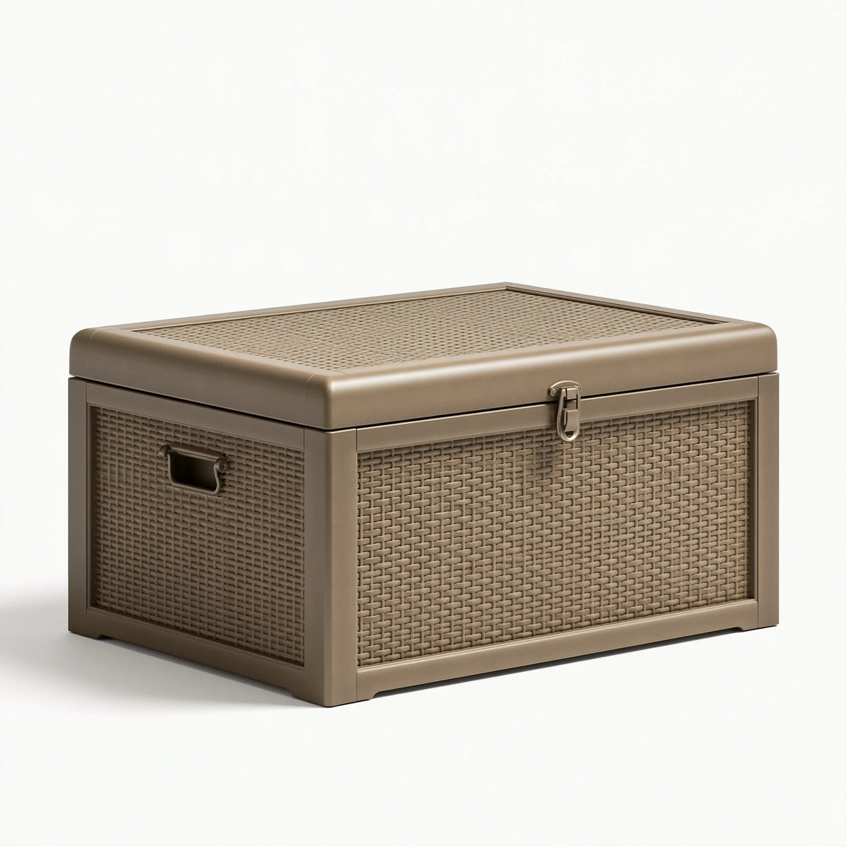Cassapanca da esterno 100 x 50 x 50 cm in plastica effetto rattan tortora con coperchio e chiusura