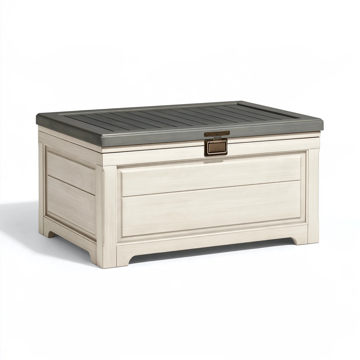 Cassapanca contenitore 120 x 60 x 65 cm in legno bianco e grigio per esterni coperti