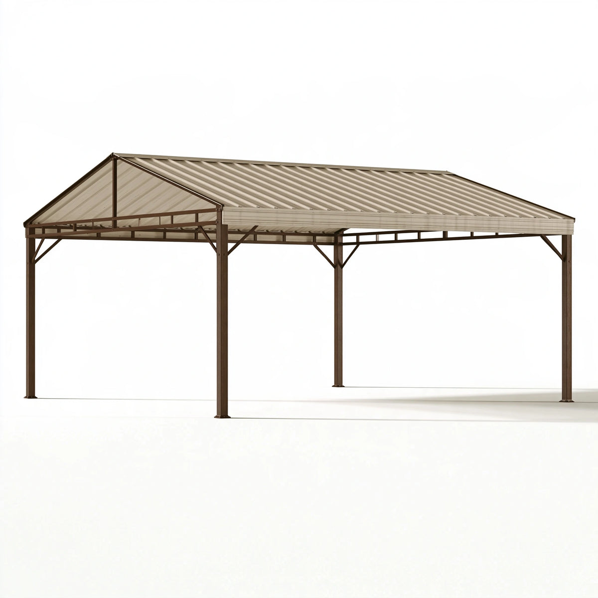 Tettoia per auto 600 x 300 x 270 cm in metallo marrone e beige con copertura a falde