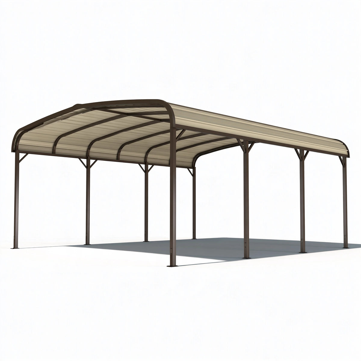 Pensilina autoportante 600 x 300 x 280 cm in acciaio e policarbonato marrone traslucido per esterni