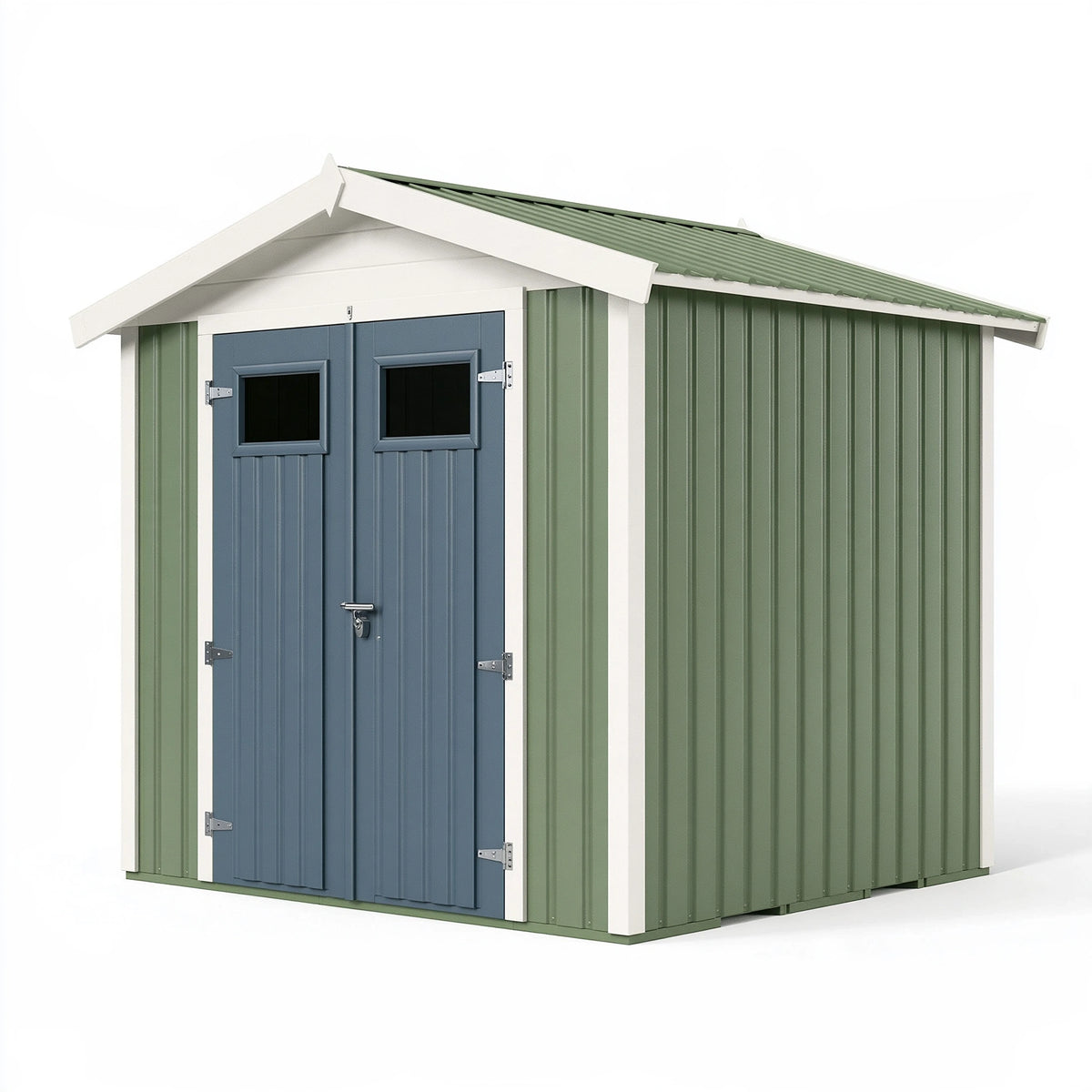 Casetta da giardino 200 x 150 x 205 cm in metallo verde e blu con doppia porta