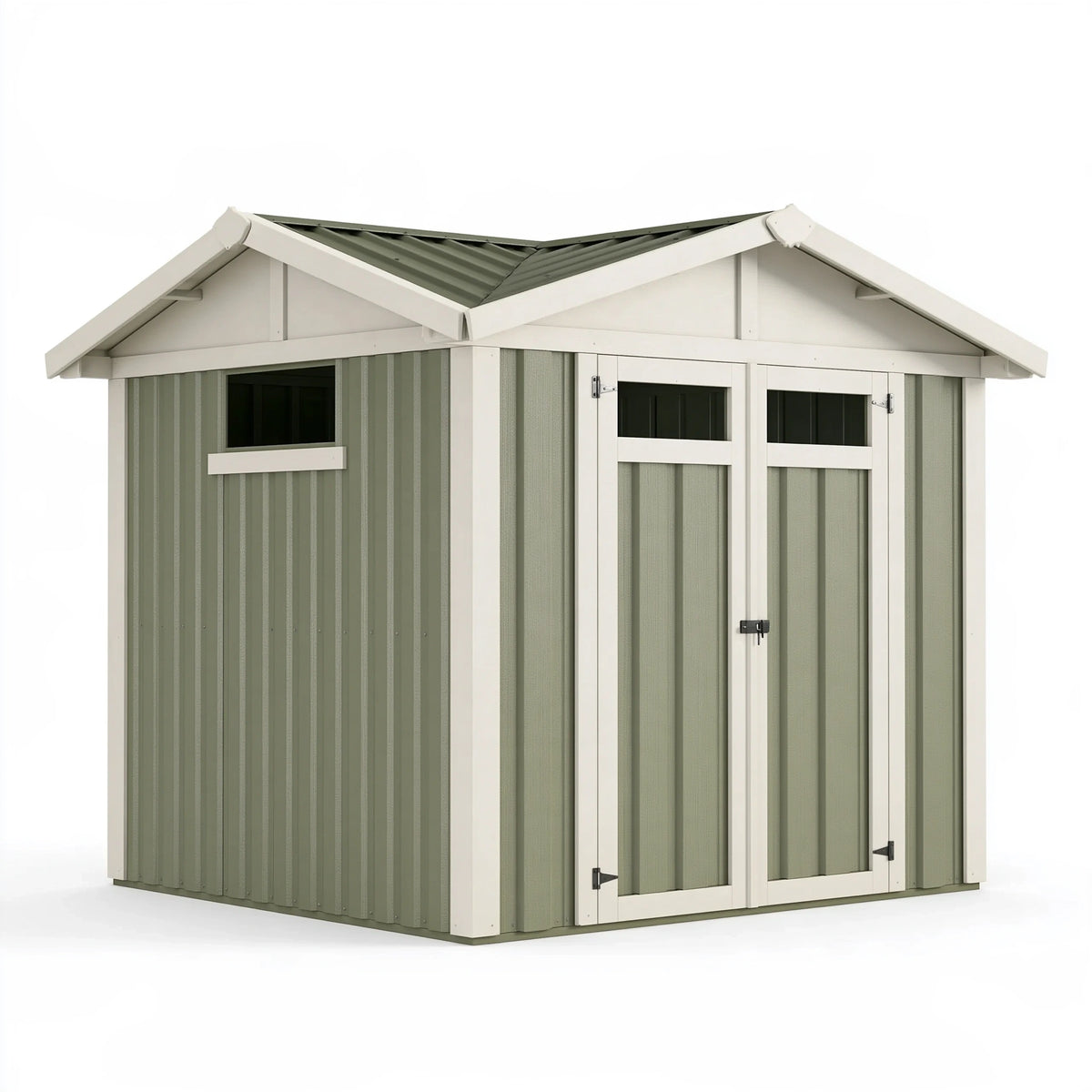 Casetta da giardino 213 x 127 x 185 cm in acciaio verde salvia con doppia porta per deposito esterno