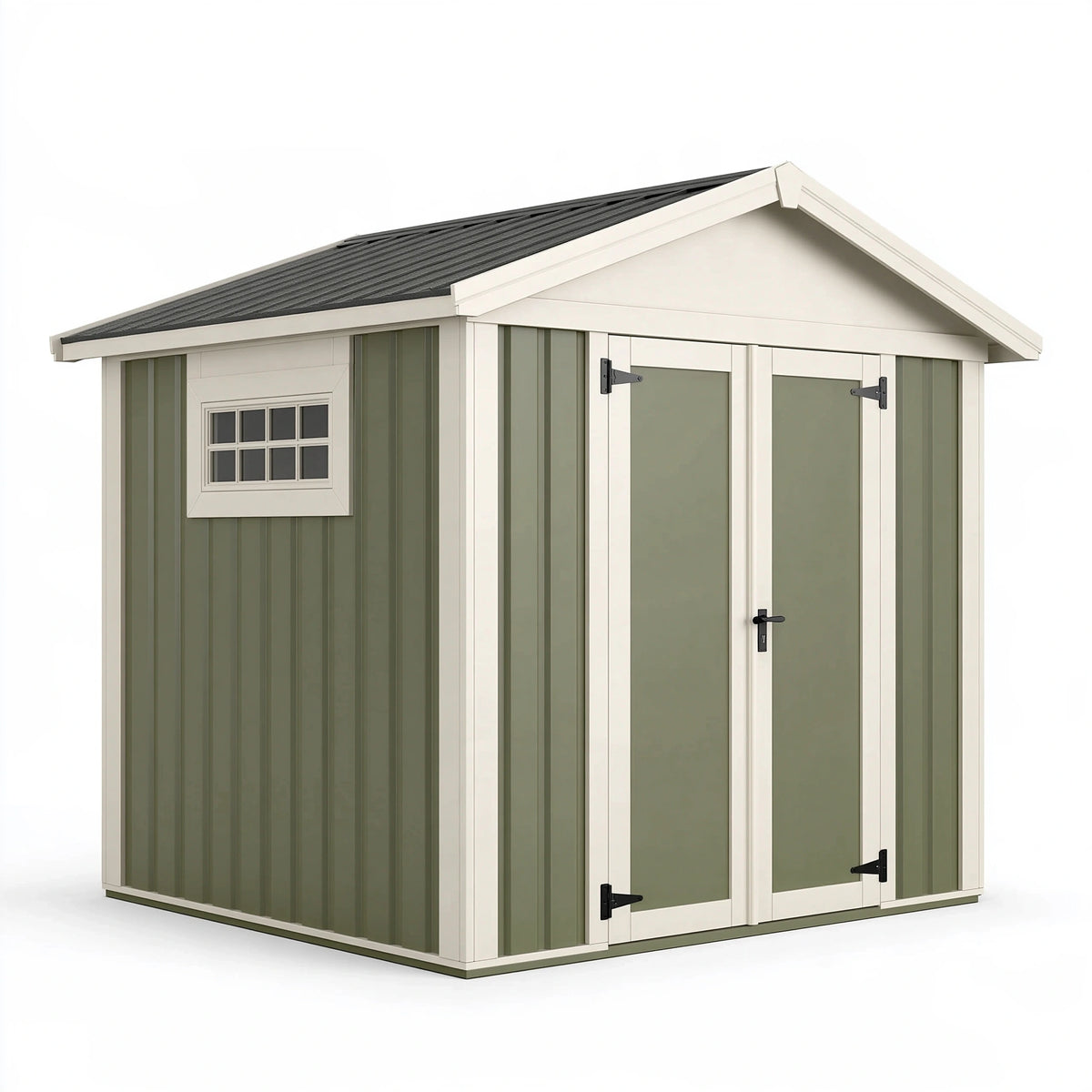 Casetta da giardino 213 x 127 x 195 cm in acciaio verde oliva con porta doppia e finestra