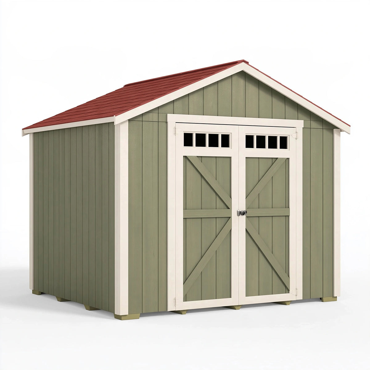 Casetta da giardino 240 x 180 x 220 cm in legno verde salvia con doppia porta stile rustico