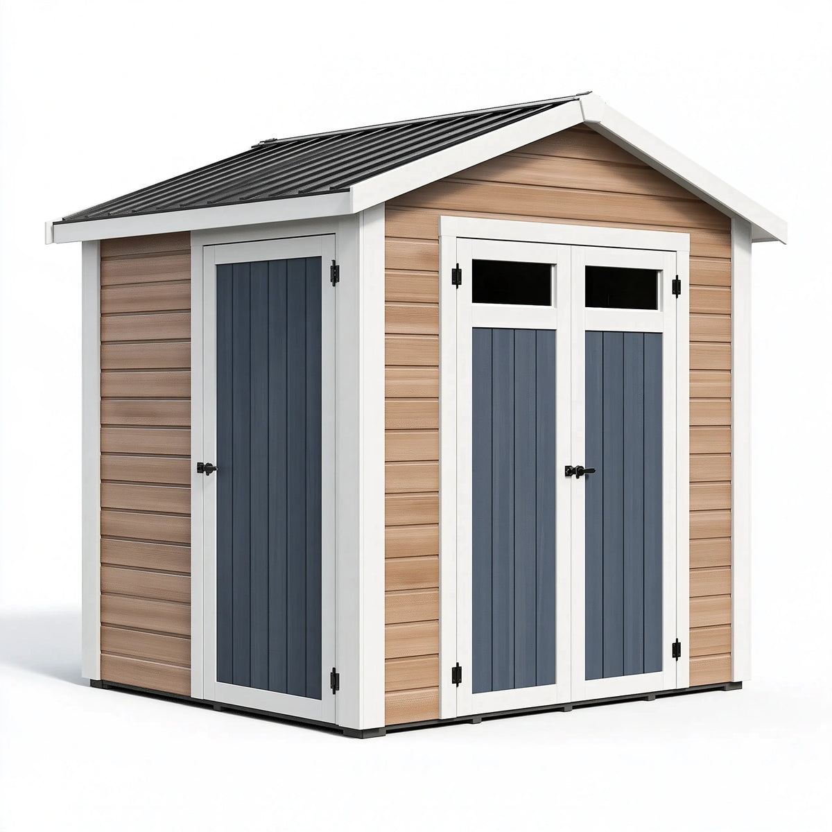 Casetta da giardino 180 x 120 x 200 cm in resina beige e grigio con porte a battente