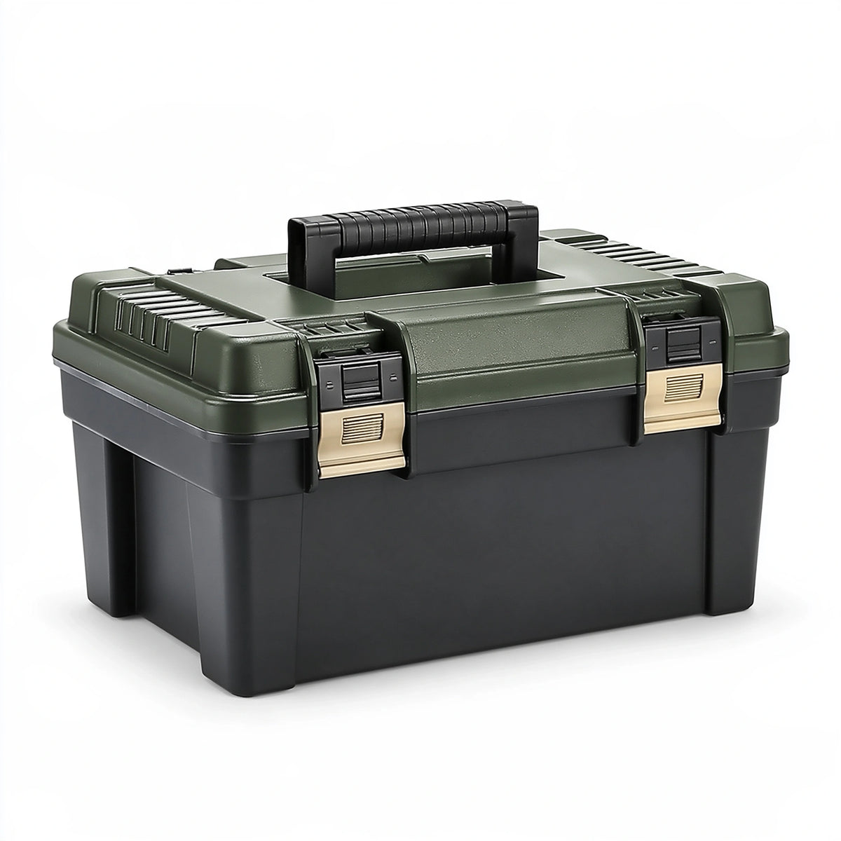 Cassetta portautensili 50 x 30 x 25 cm in plastica verde scuro e nero con maniglia e chiusure