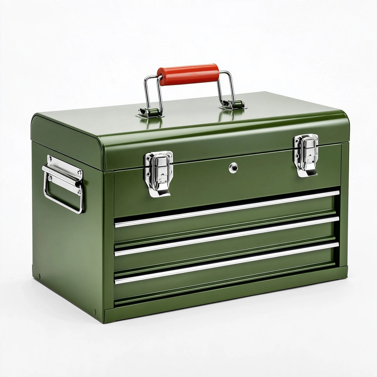 Cassettiera portautensili 60 cm in acciaio verde con 3 cassetti e maniglia